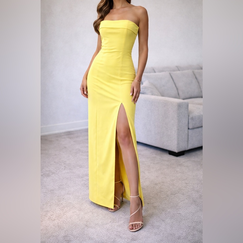 JAY GODFREY Strapless Vibrant Yellow Maxi Dress